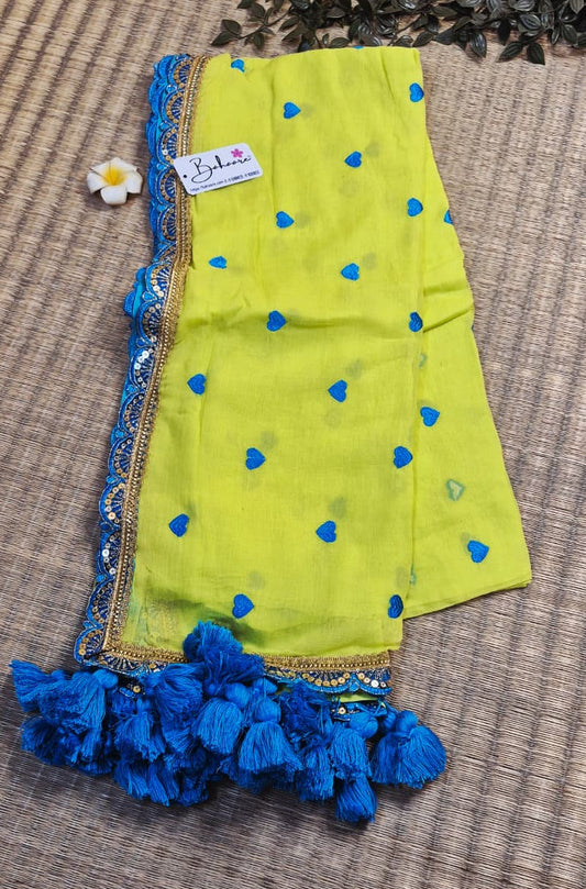 Dil | Neon Aura Mul Mul Cotton Saree with Golden Zari Lace