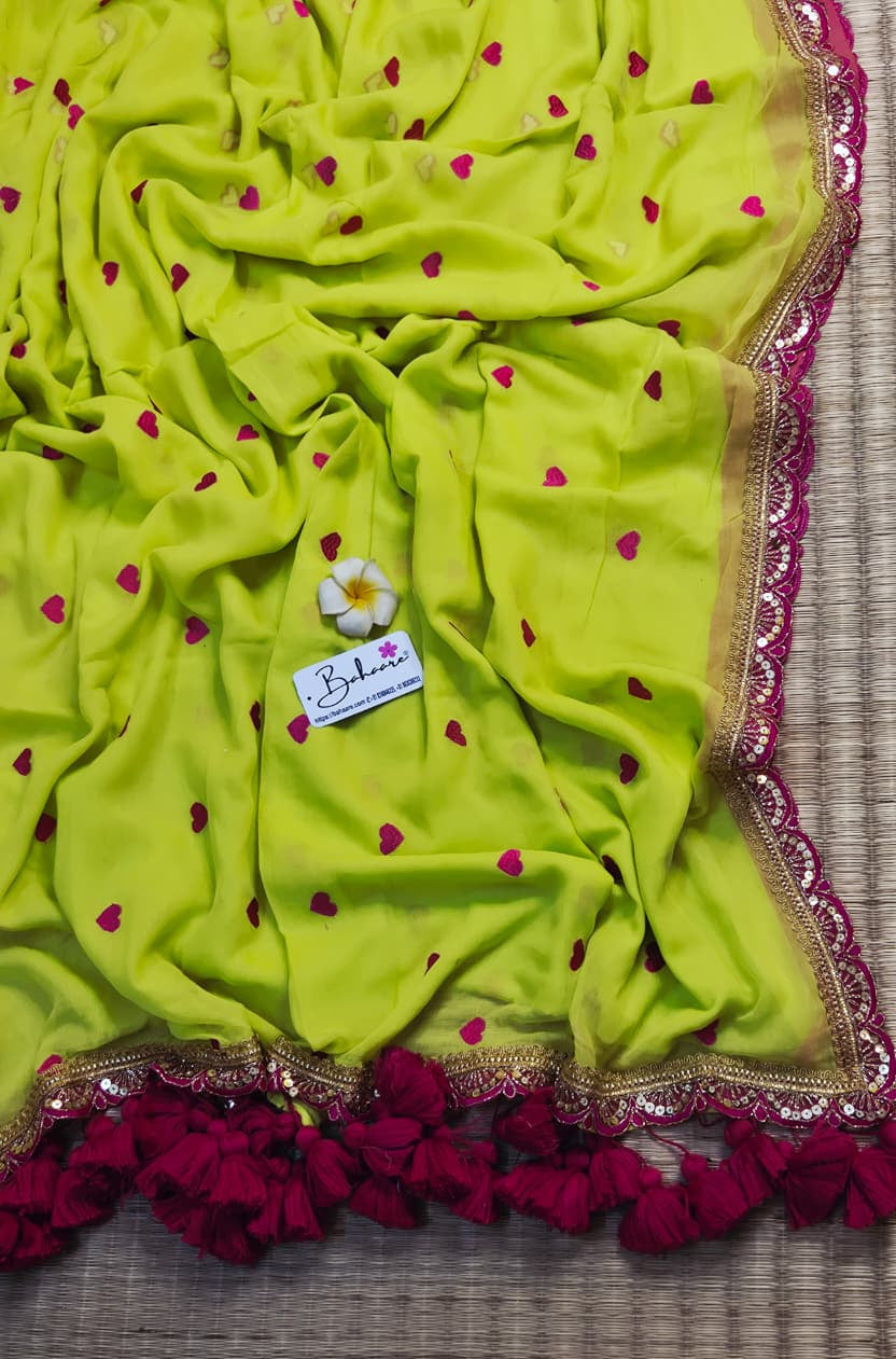 Dil | Radiant Lime Mul Mul Cotton Saree with Golden Zari Lace