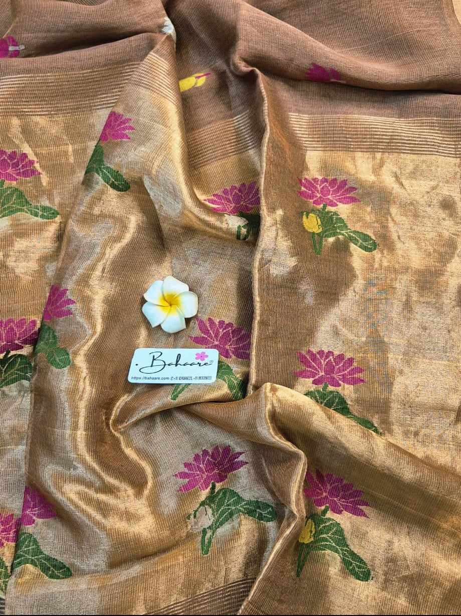 Springtime Serenity | Antique Copper Pure Silk Linen Saree