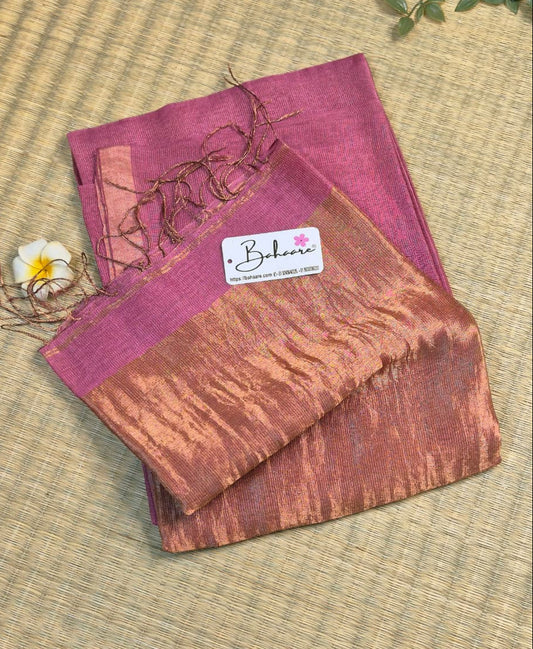Springtime Serenity | Mauve Pink Pure Silk Linen Saree