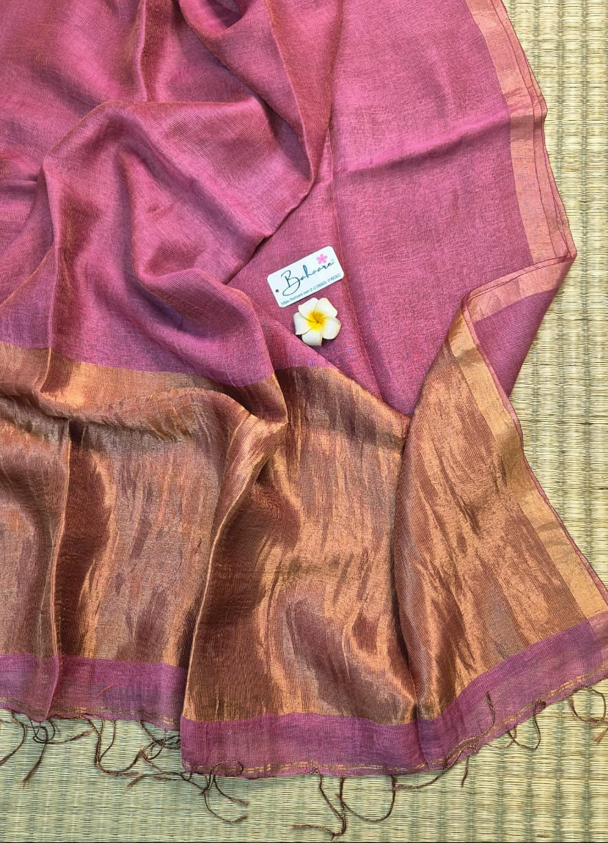 Springtime Serenity | Mauve Pink Pure Silk Linen Saree
