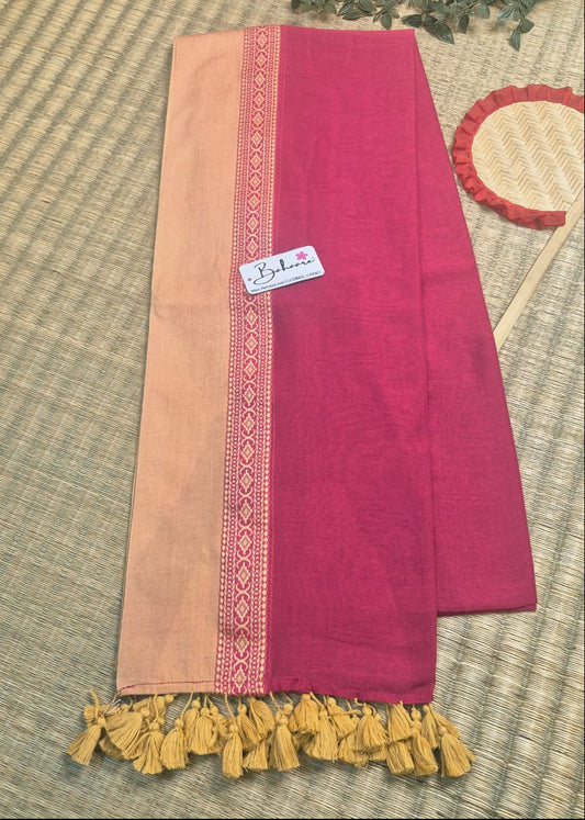 Cotton Galleria | Dusky Pink Handwoven Premium Cotton Saree with Beige Border