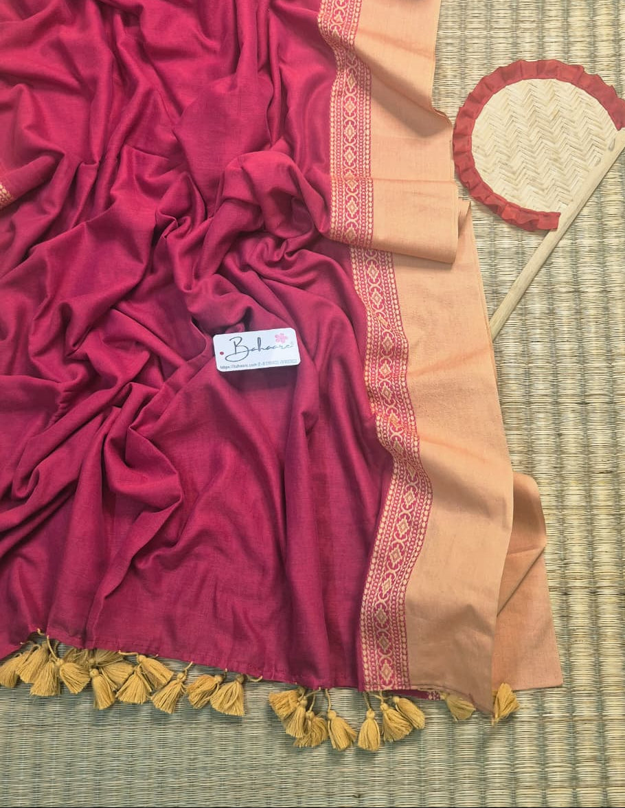 Cotton Galleria | Dusky Pink Handwoven Premium Cotton Saree with Beige Border