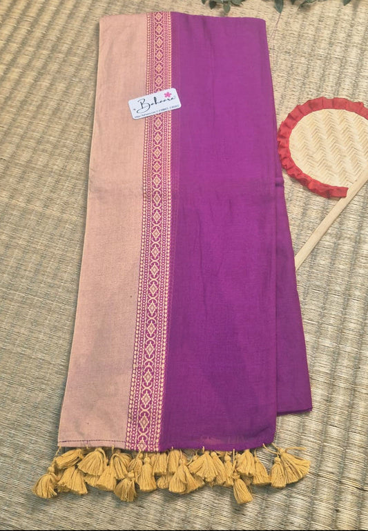 Cotton Galleria | Orchid Purple Handwoven Premium Cotton Saree with Beige Border
