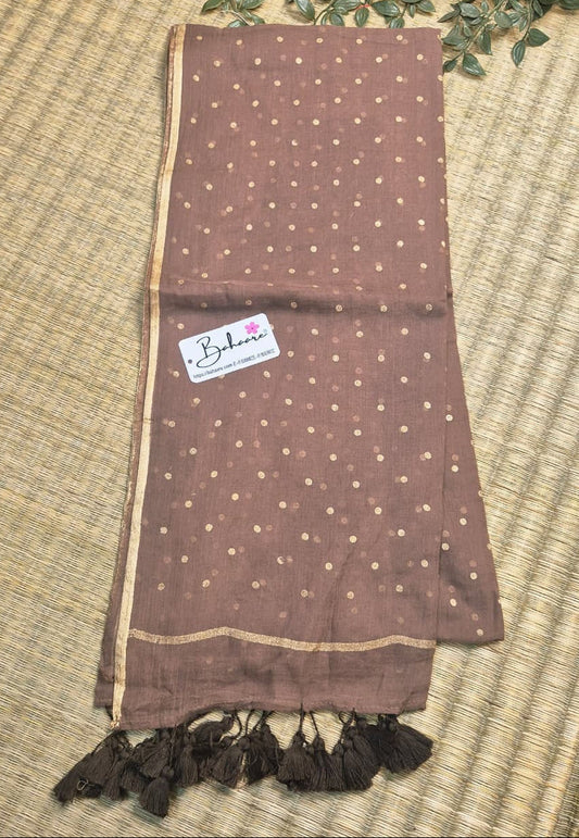 Polka Passion | Soft Cocoa Mul Mul Cotton Saree with Golden Polka Dots