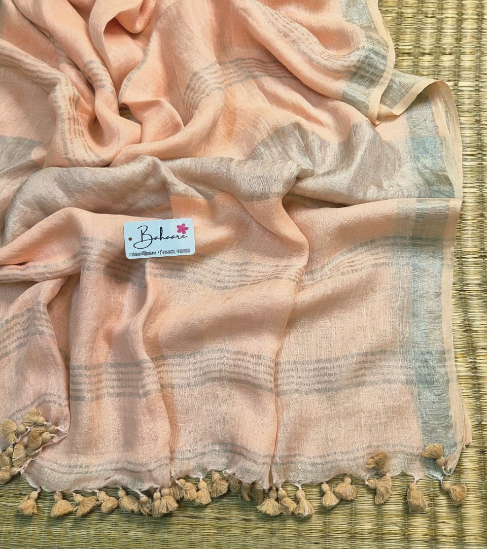 Woodland Whispers | Light Peach Jayshree Linen Saree
