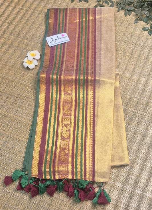 Megha | White Gold Tissue Saree with Kanchi Border