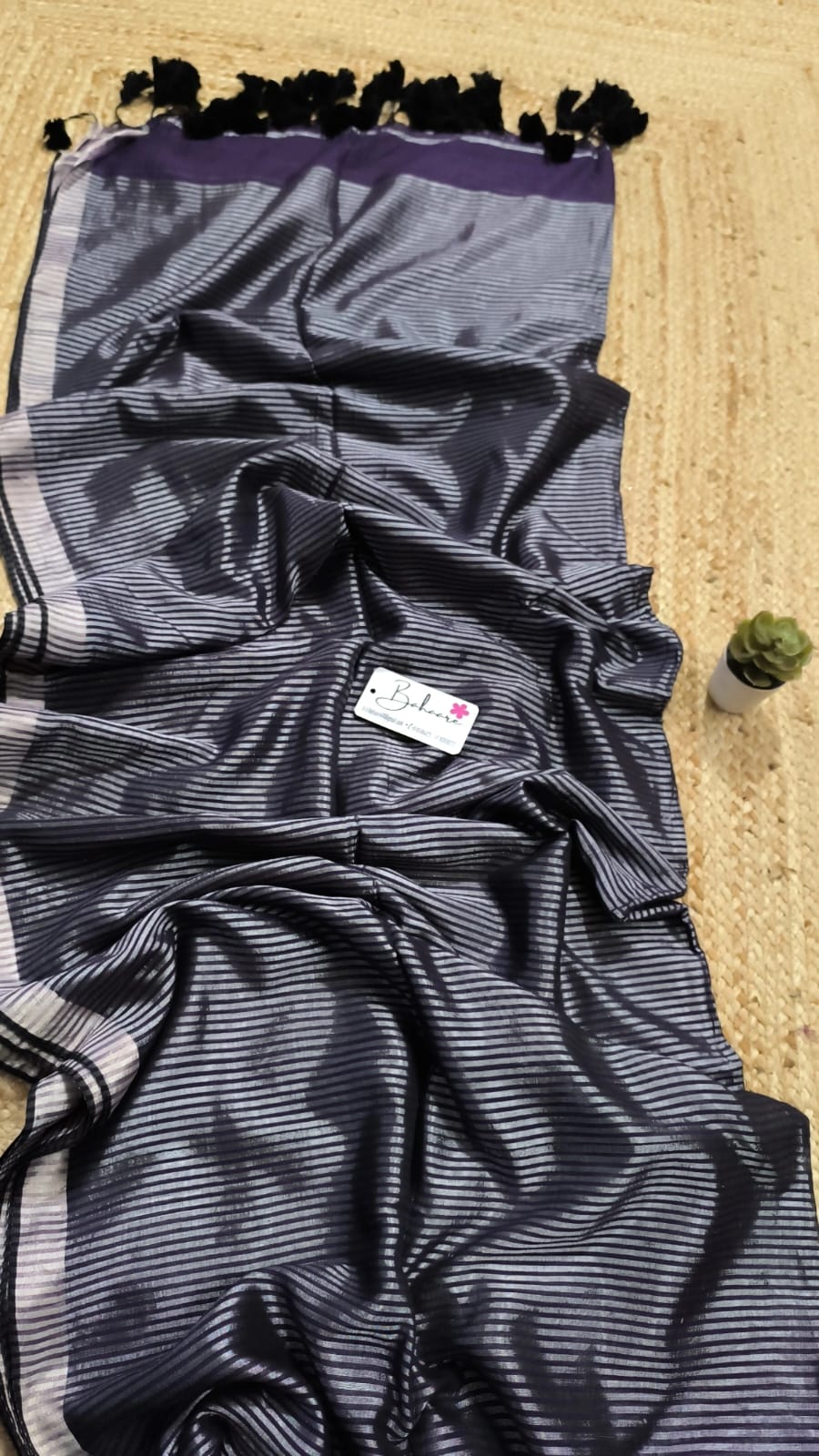 Cotton Galleria | Indigo Purple Premium Cotton Saree with Silver Zari Border