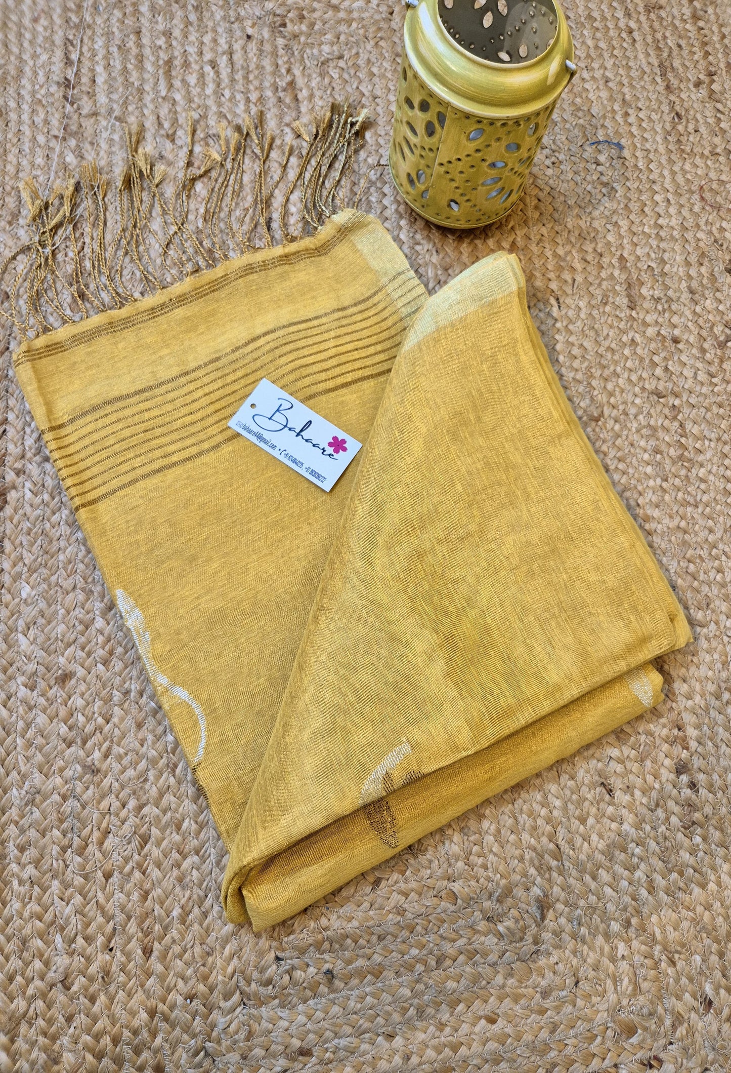 Springtime Serenity | Honey Gold Tissue Linen Saree