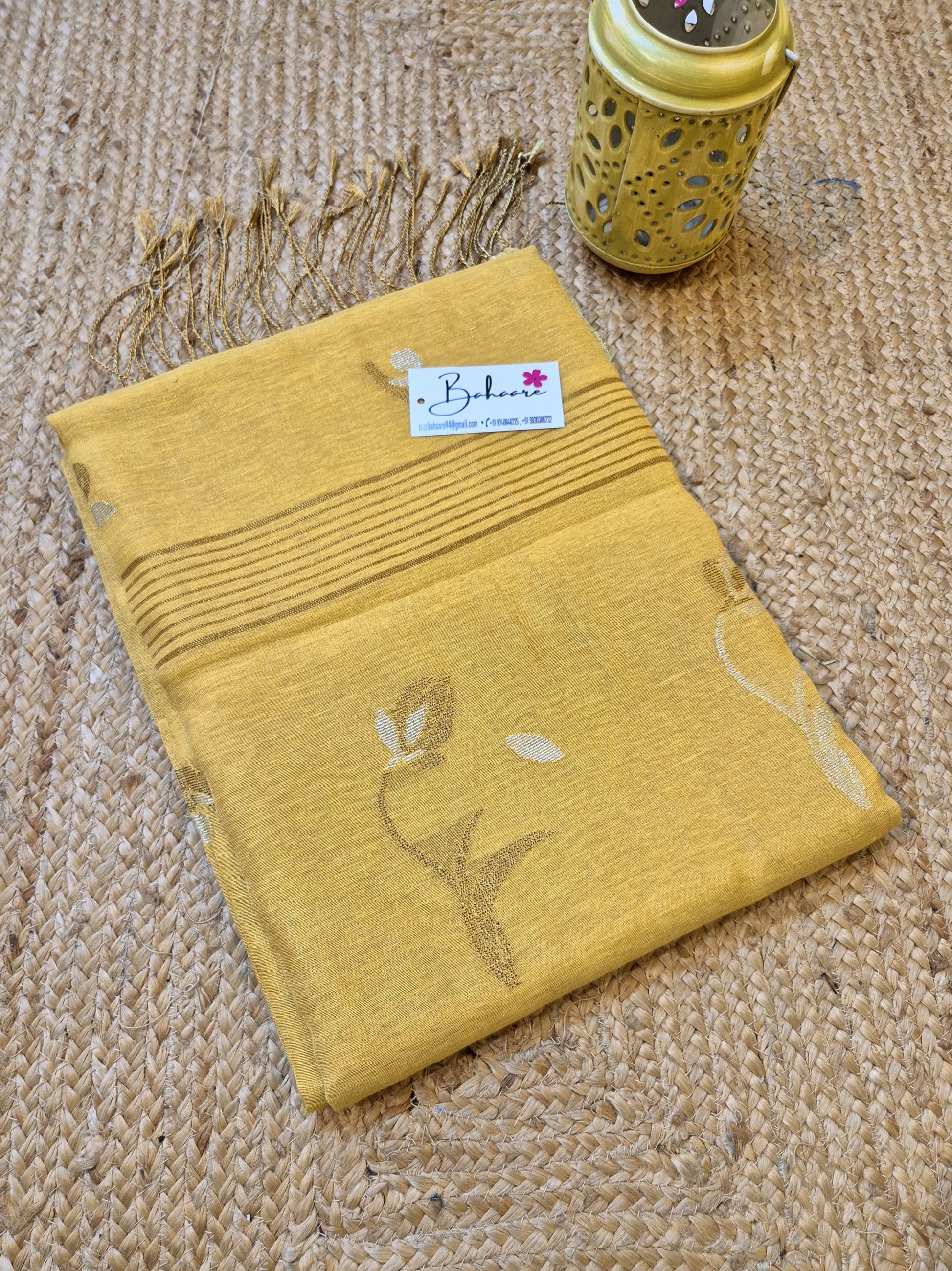 Springtime Serenity | Honey Gold Tissue Linen Saree