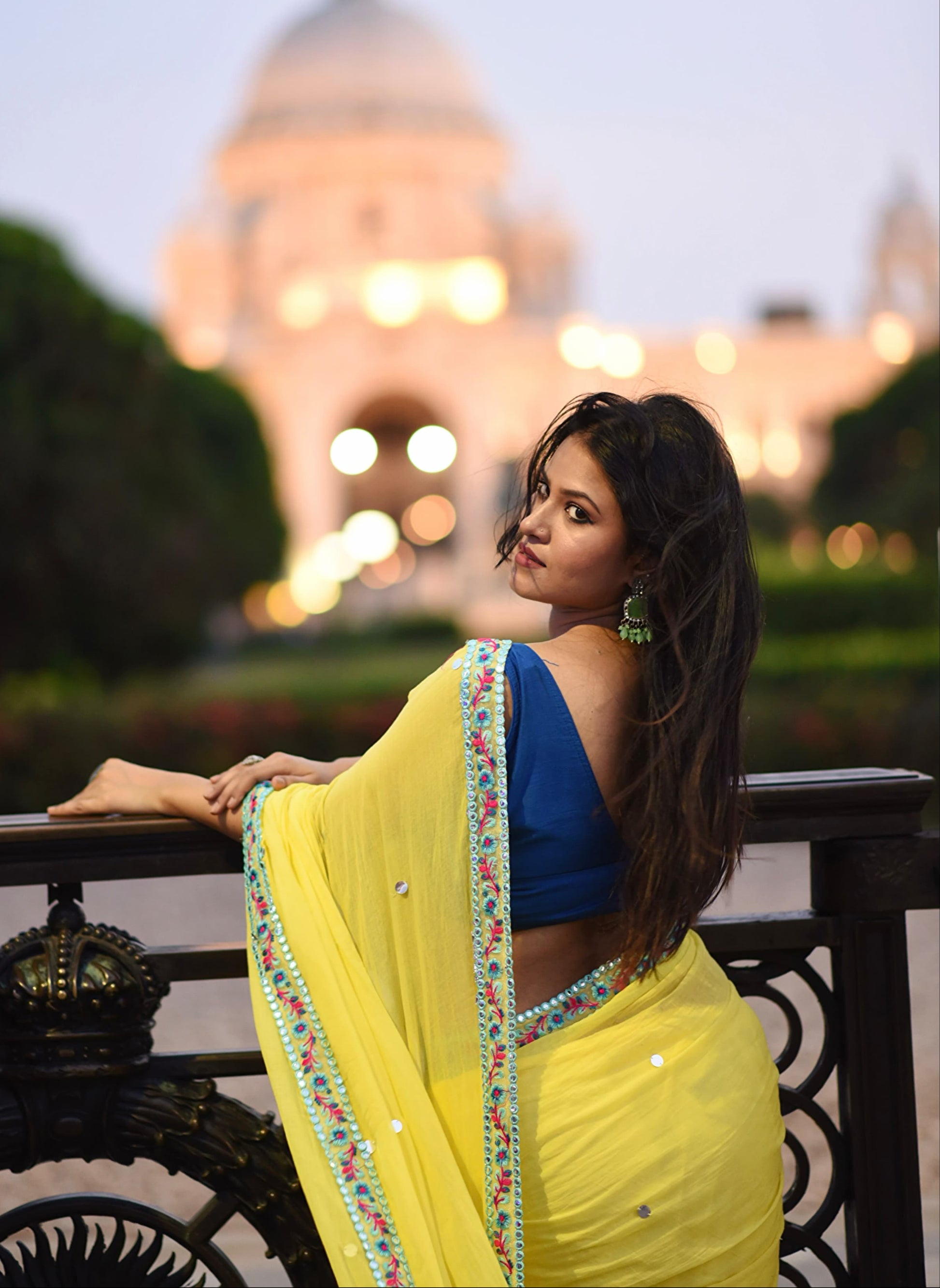 Shimmering Starlight | Lemon Yellow Mul Mul Cotton Saree with Handwork Lace