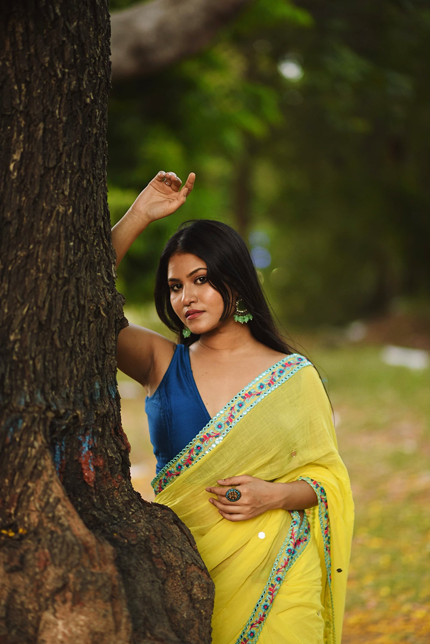Shimmering Starlight | Lemon Yellow Mul Mul Cotton Saree with Handwork Lace