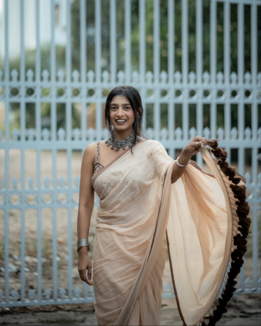 Mohini | Peach Mul Mul Cotton Saree