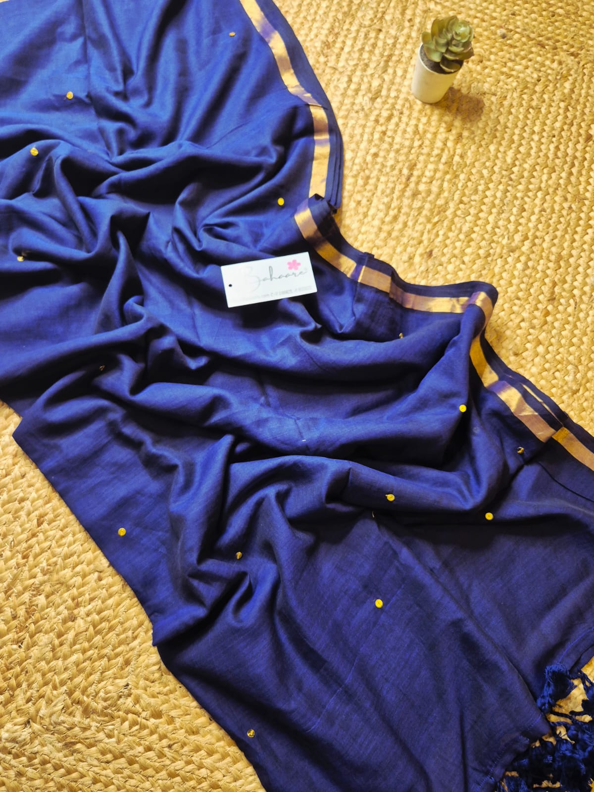 Shimmering Starlight | Navy Blue Mul Mul Cotton Saree