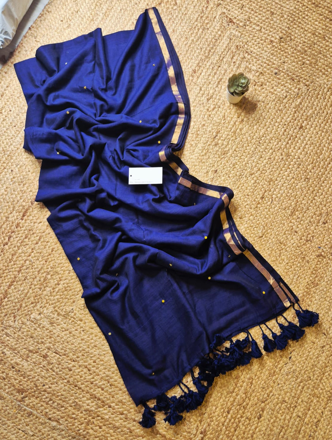 Shimmering Starlight | Navy Blue Mul Mul Cotton Saree