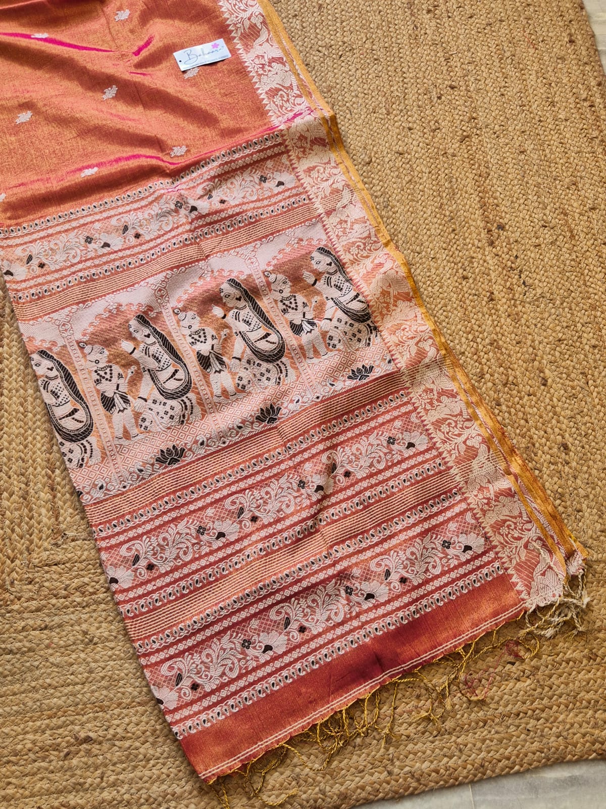Afreen | Metallic Orange Baluchori Tissue Silk Saree