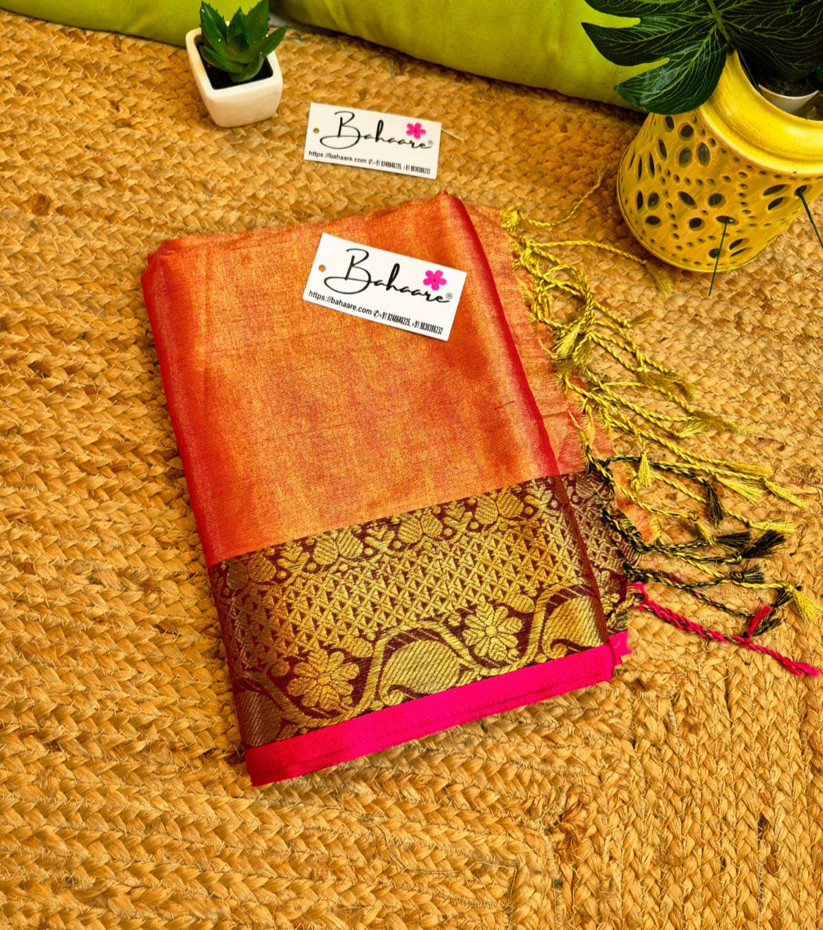 Surmai | Orange Tissue Cotton Saree