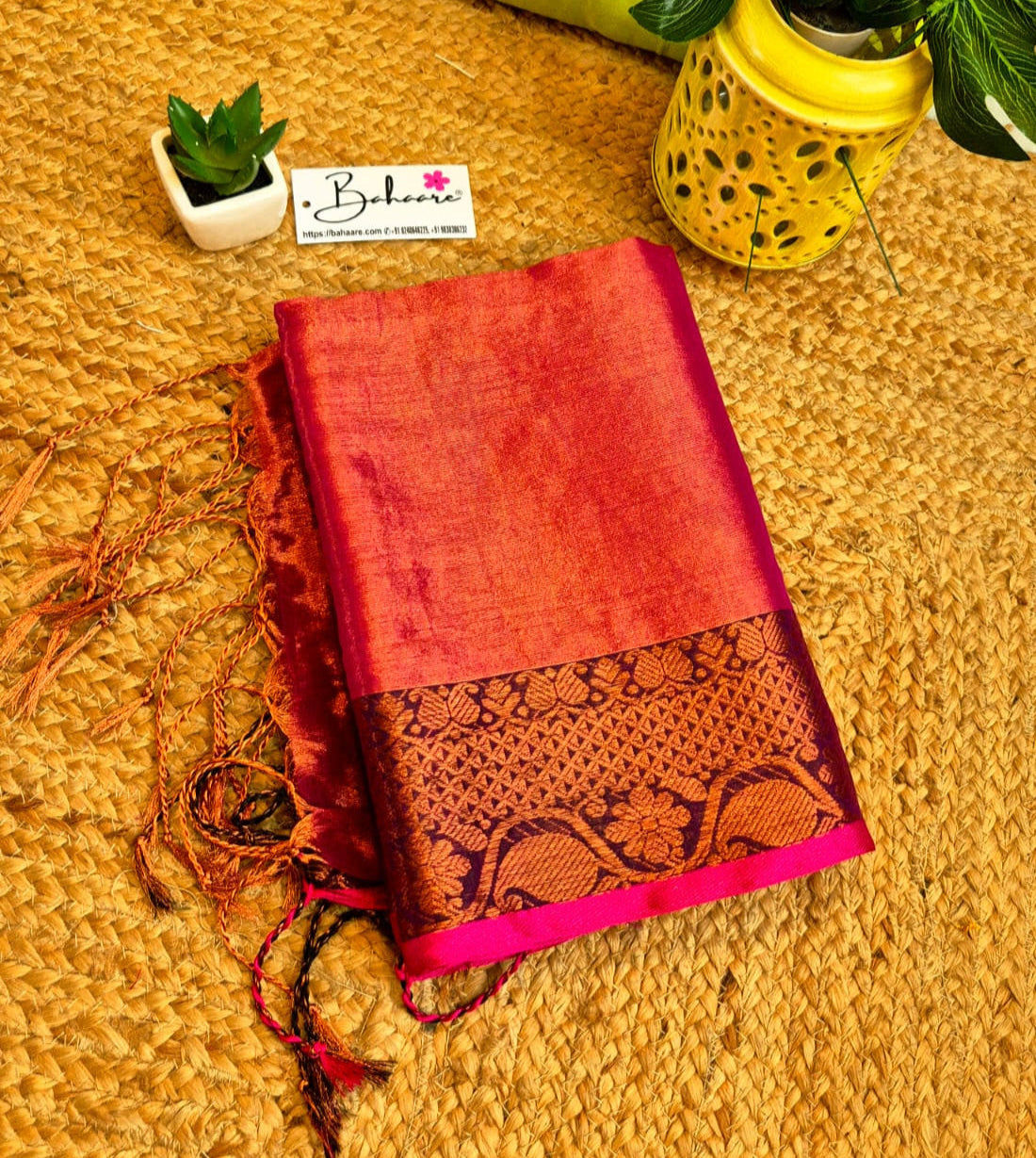 Surmai | Rose Gold Tissue Cotton Saree
