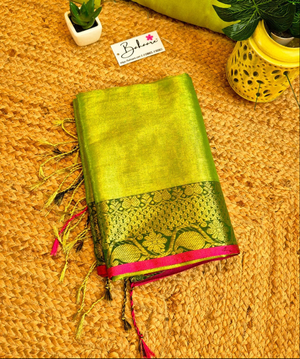 Surmai | Light Green Tissue Cotton Saree