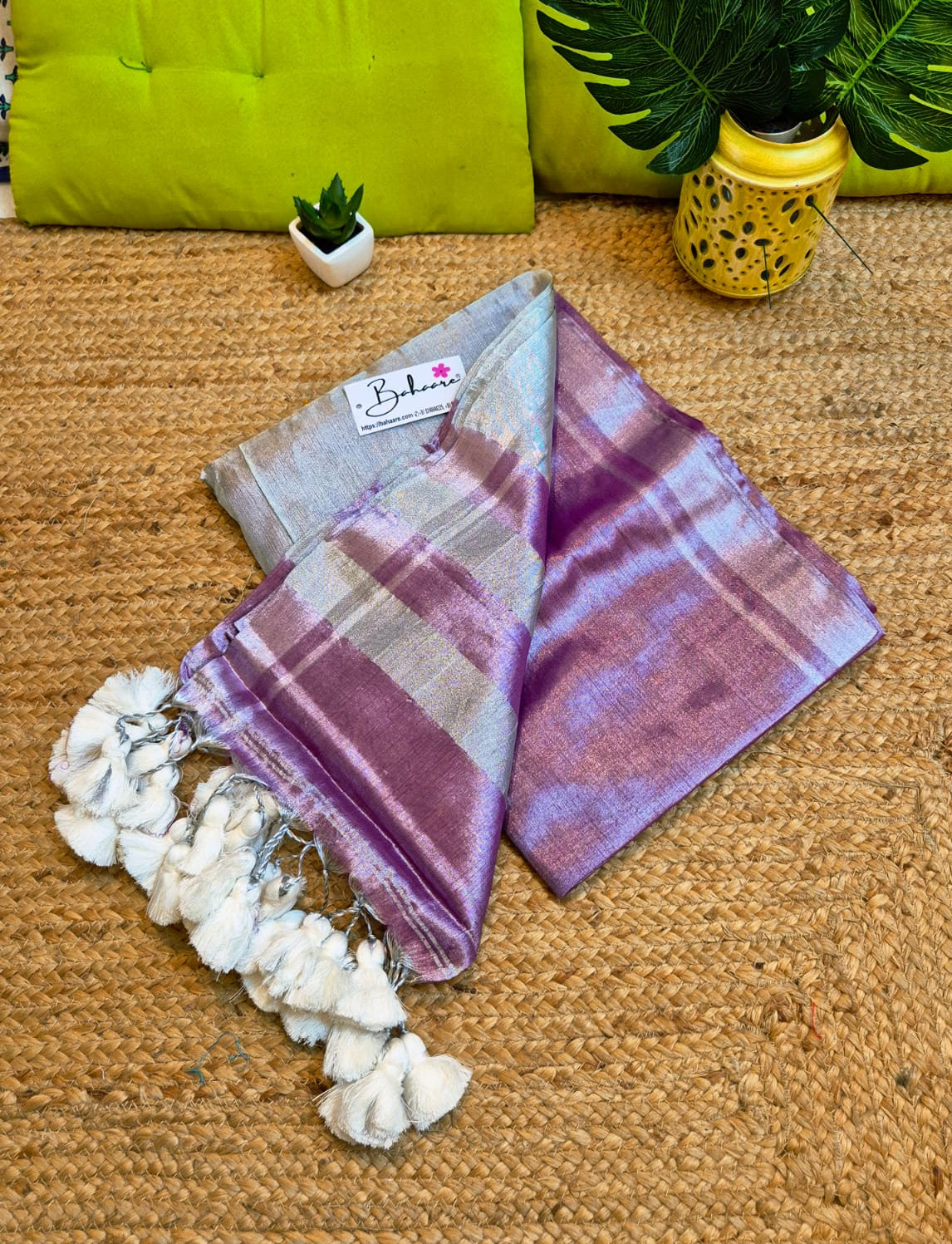 Megha | Lavender Rose Tissue Saree with Silver Zari