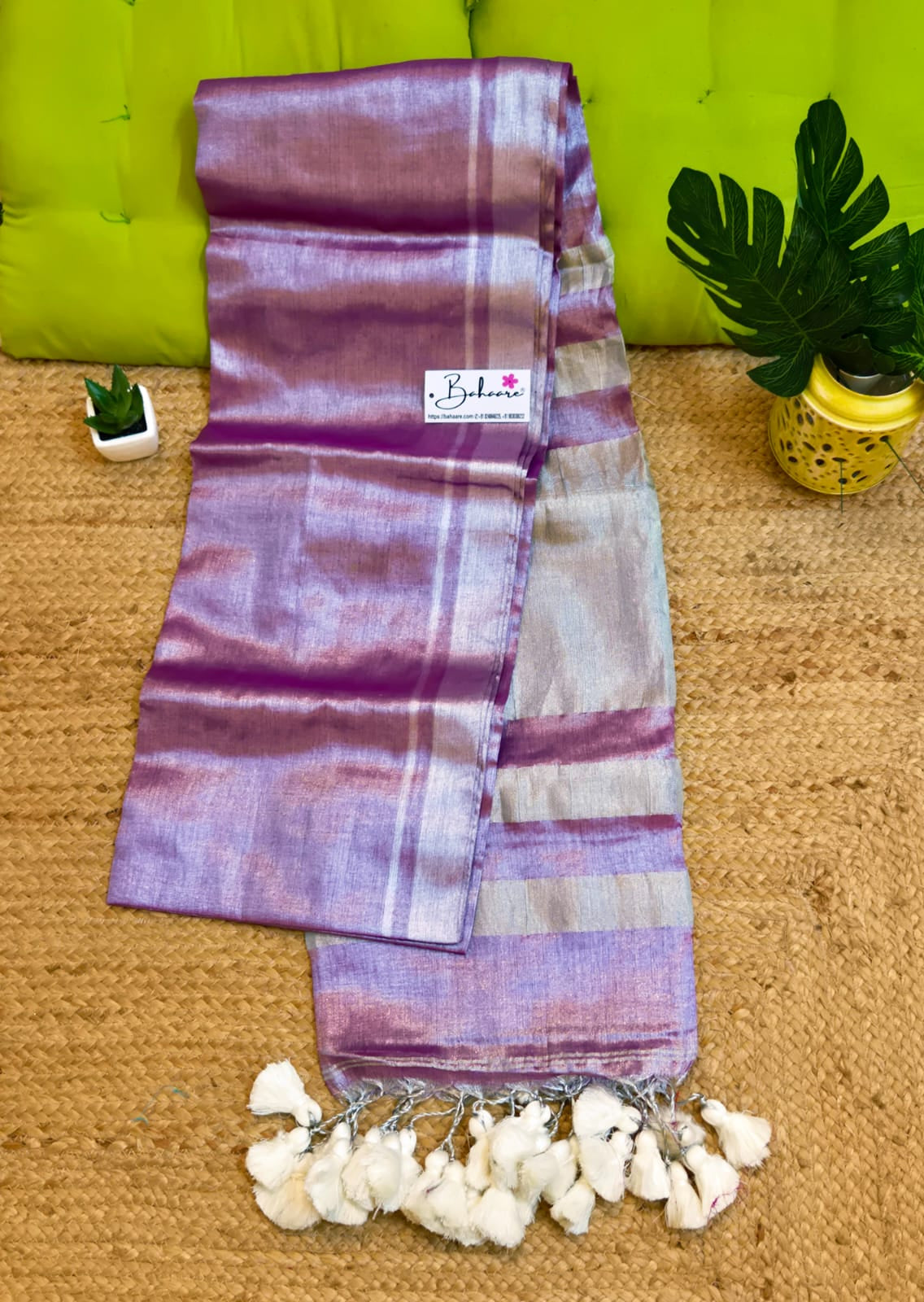 Megha | Lavender Rose Tissue Saree with Silver Zari