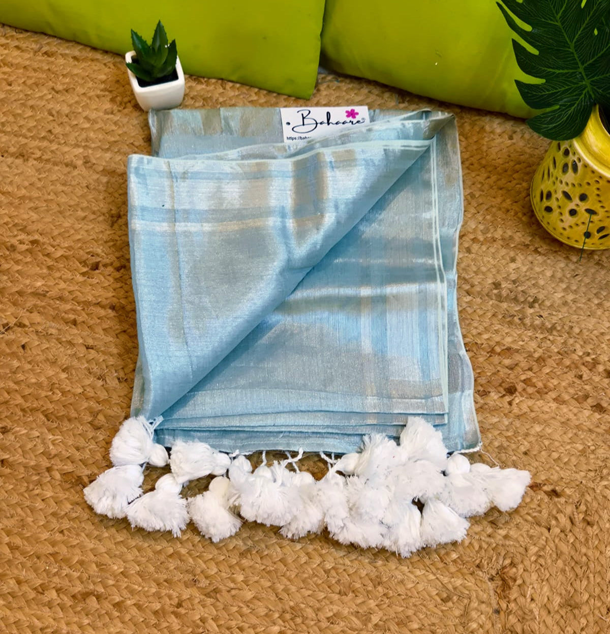 Megha | Ice Blue Tissue Saree with Silver Zari