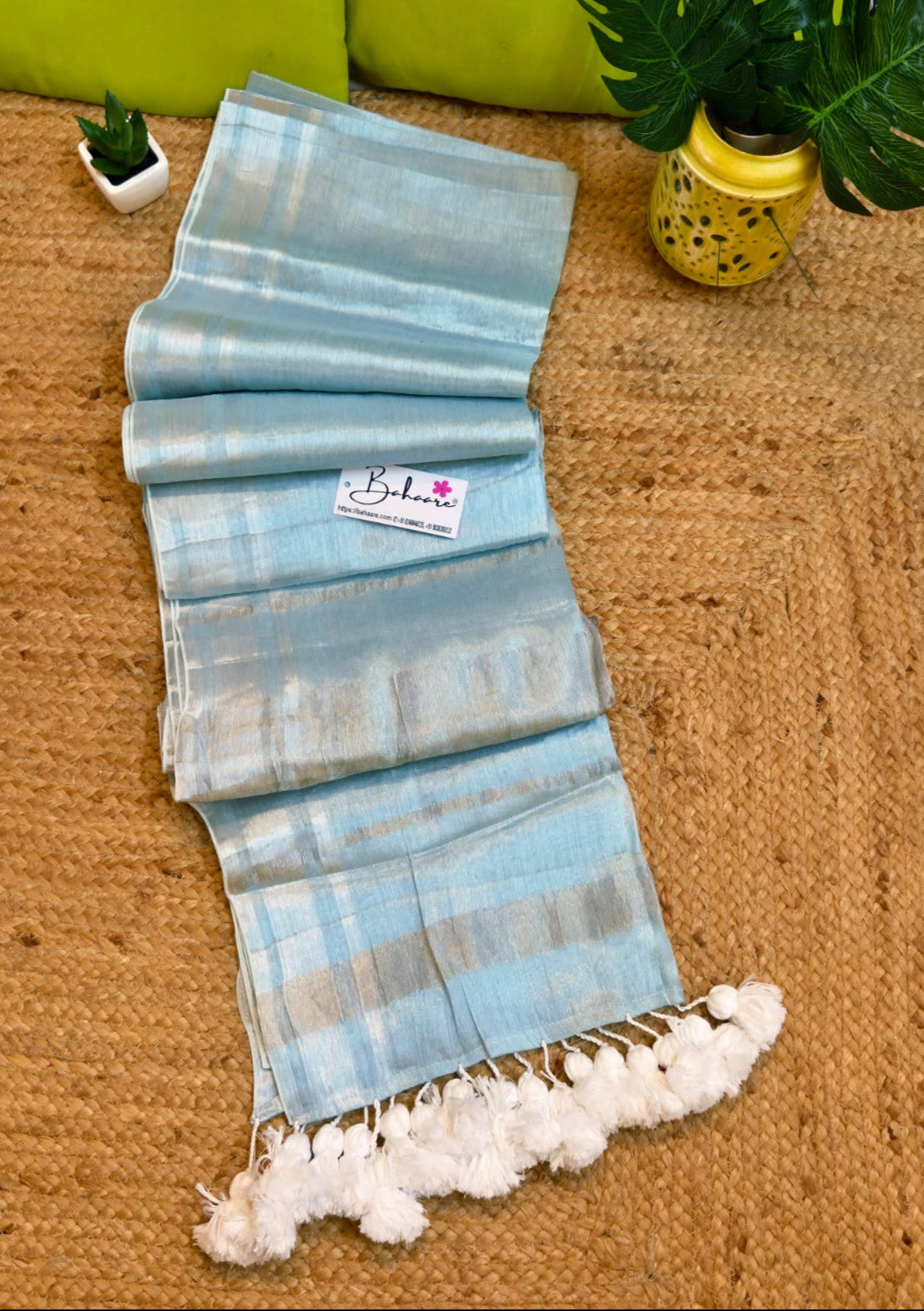 Megha | Ice Blue Tissue Saree with Silver Zari
