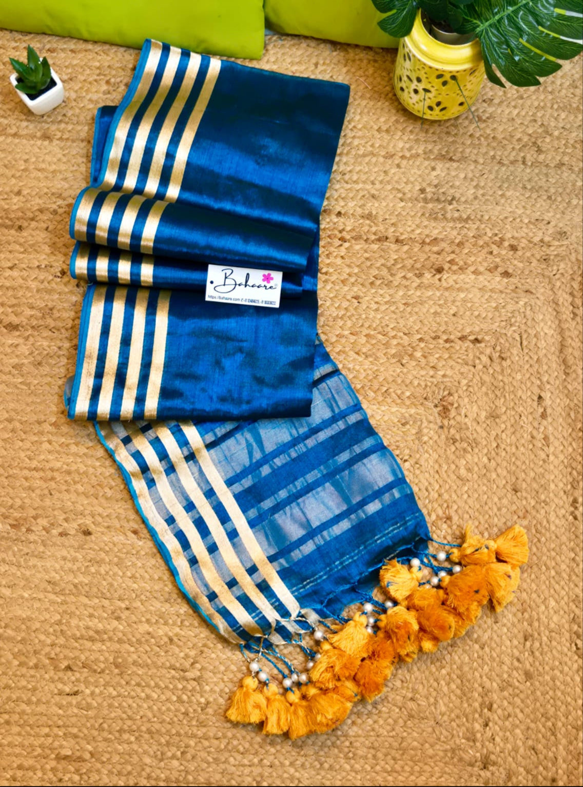 Suhani | Blue Tissue Saree with Silver Border
