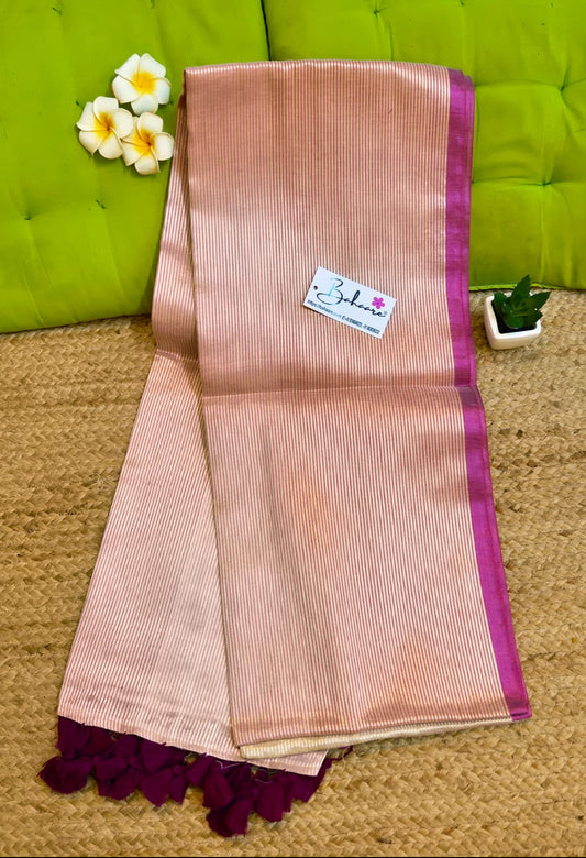 Megha | Golden Whisper Tissue Saree with Magenta Border