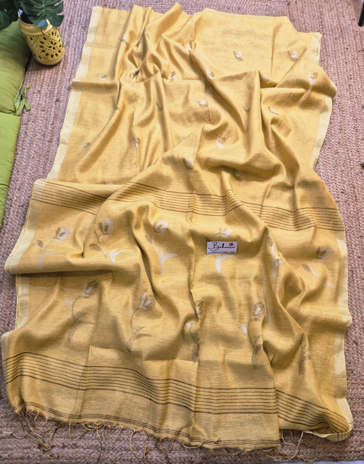 Springtime Serenity | Honey Gold Tissue Linen Saree