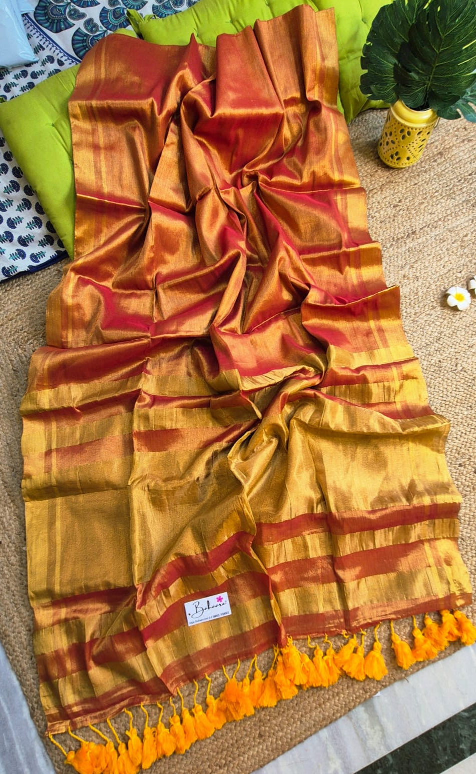 Megha | Orange Golden Dual Tone Tissue Saree