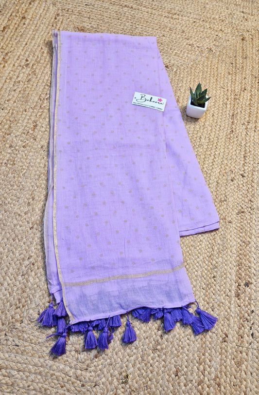 Polka Passion | Lavender Mul Mul Cotton Saree with Golden Polka Dots