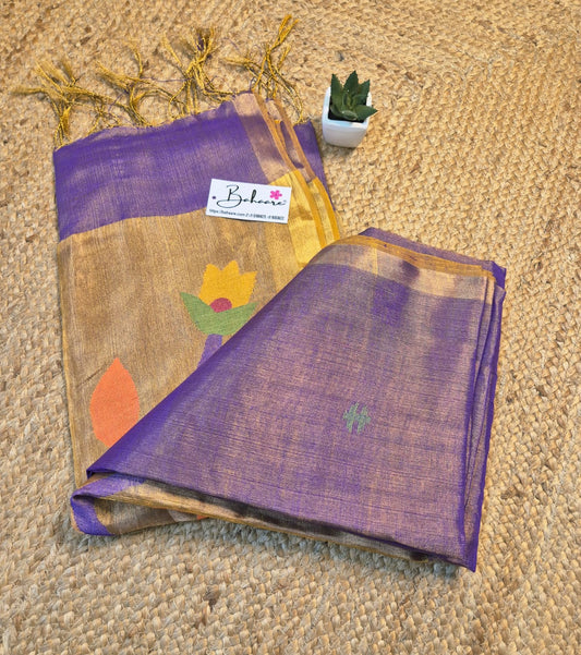 Springtime Serenity | Lavender Whispers Tissue Linen Saree with Paithani Motif