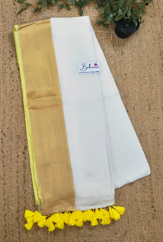 Mohini | Light Gold Mul Mul Cotton Saree with Golden Tissue Border
