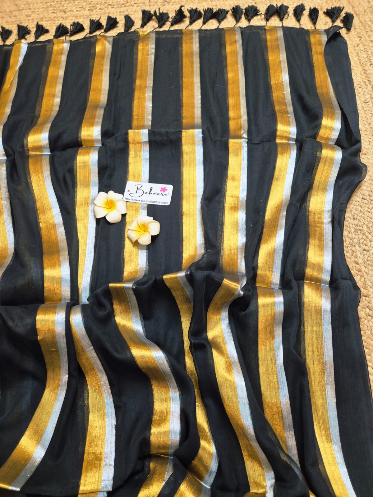 Mohini | Stylish Magic Black Mul Mul Cotton Saree with Horizontal Stripe