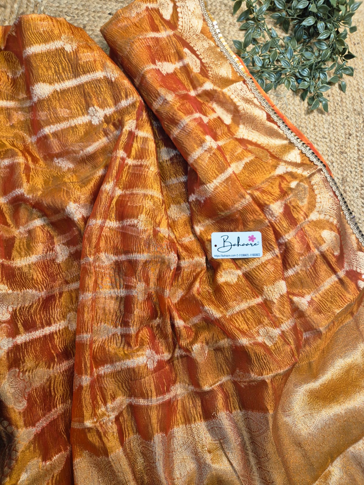 Utsav | Fanta Orange Crushed Tissue Saree with Lace