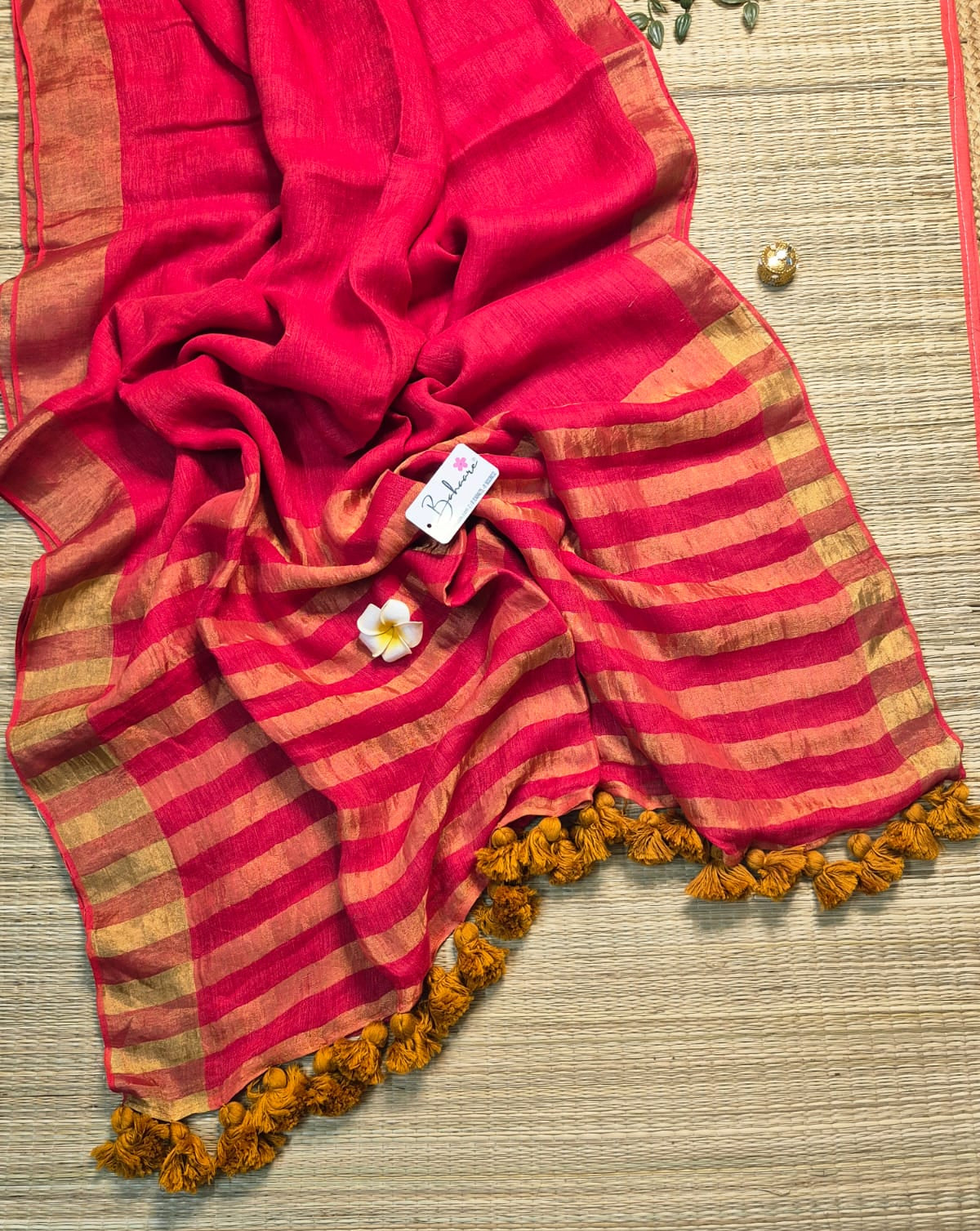 Woodland Whispers | Vermillion Red Jayshree Linen Saree