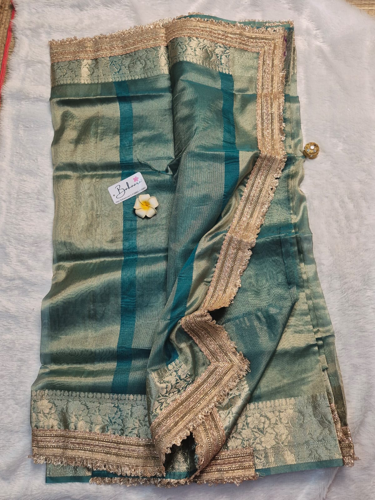 Utsav | Greenish Gold Dual Tone Tissue Organza Silk Saree with Zari Lace