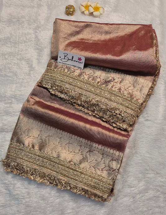 Utsav | Bronze Hue Tissue Organza Saree with Zari Lace
