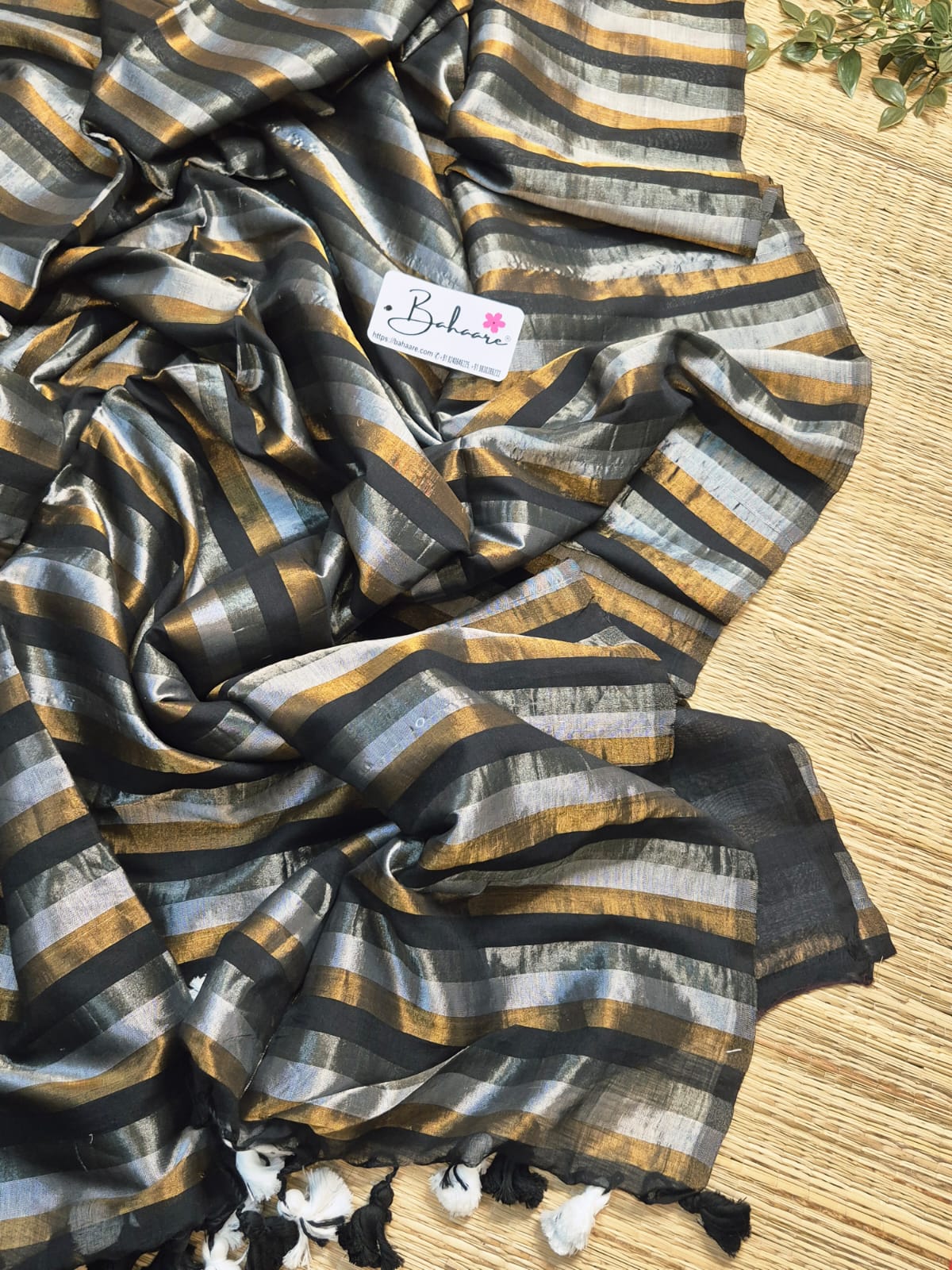 Afreen | Silver, Copper and Black Striped Tissue Silk Saree