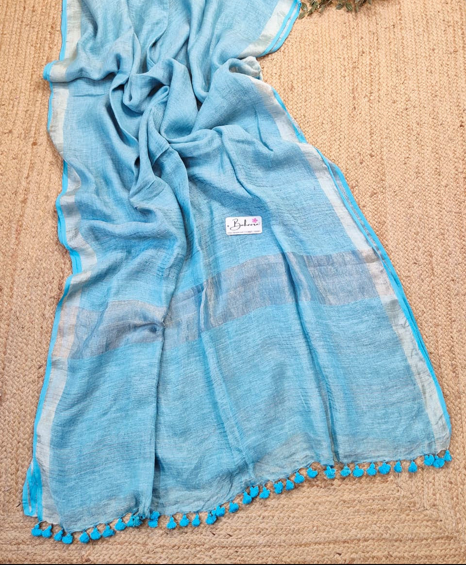 Woodland Whispers | Pastel Sky Blue Jayshree Linen Saree