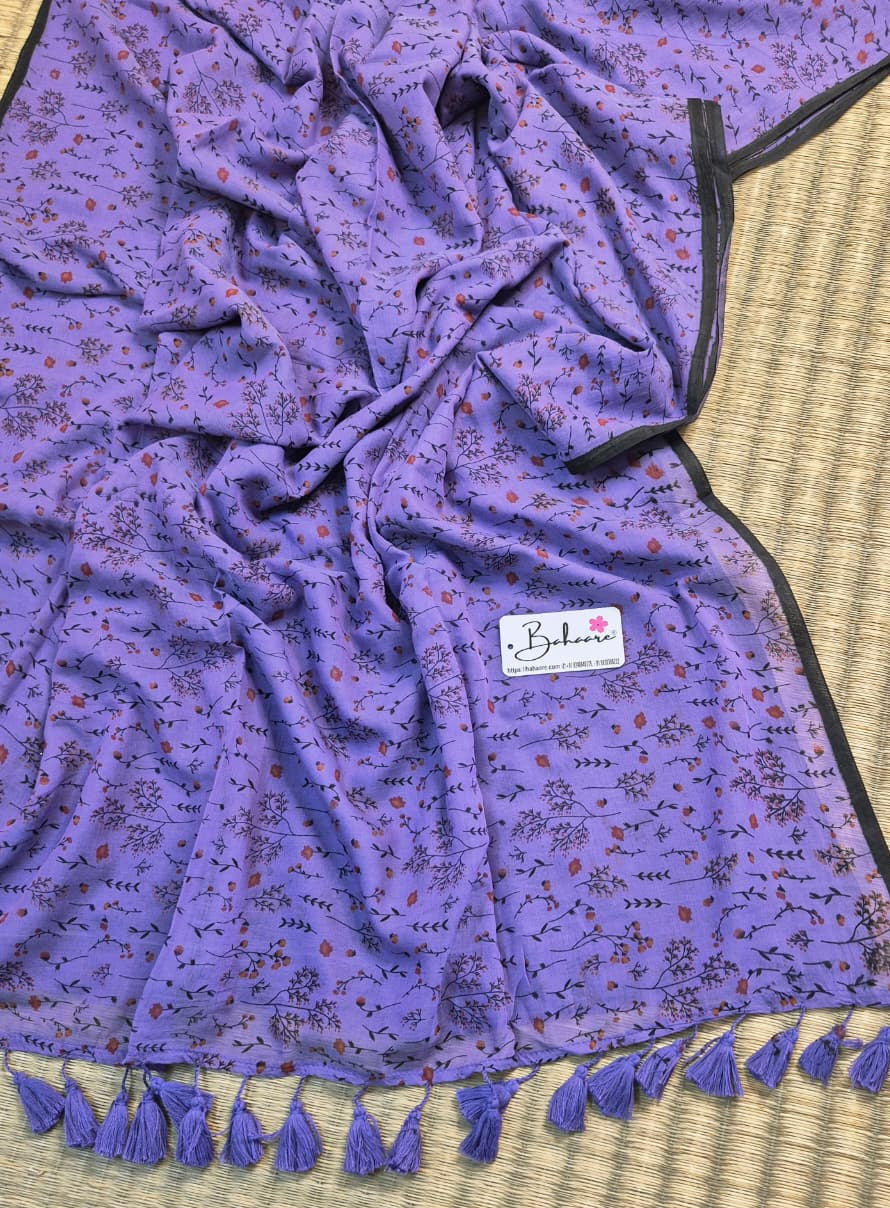 Polka Passion | Royal Lavender Mul Mul Cotton Saree