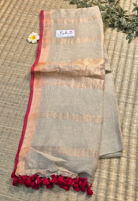 Woodland Whispers | Olive Beige Jayshree Linen Saree
