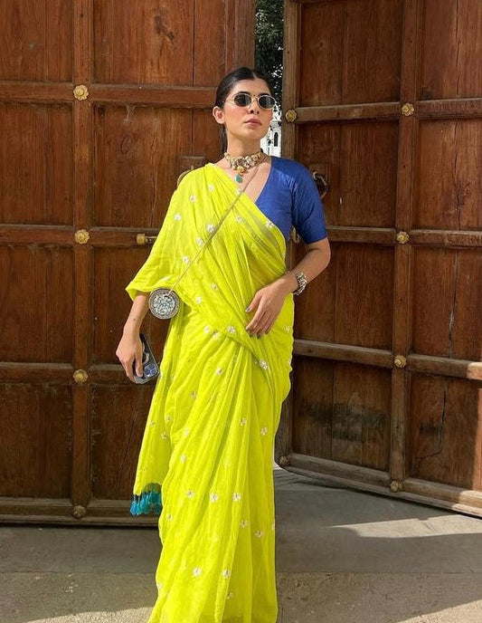 Parijat | Neon Mul Mul Cotton Saree