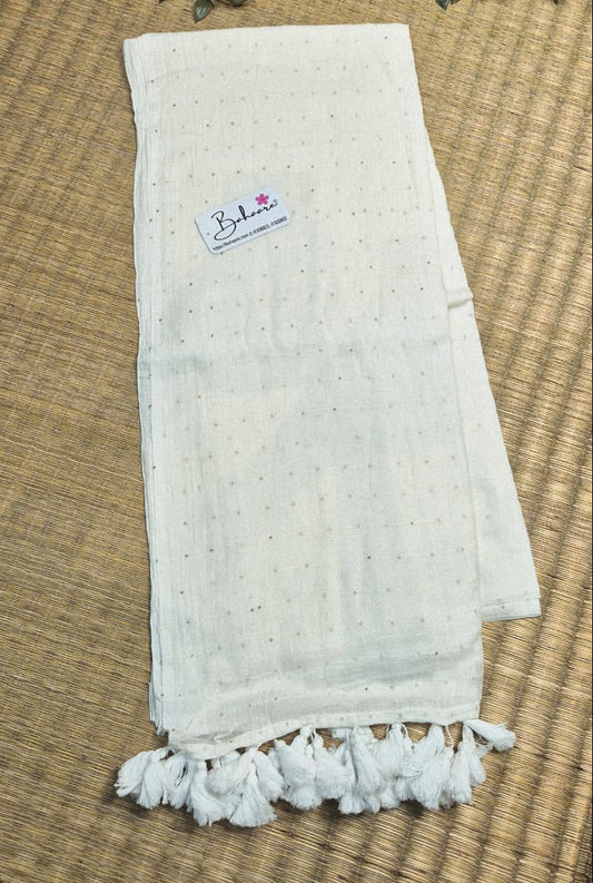 Shimmering Starlight | White Sequin Mul Mul Cotton Saree