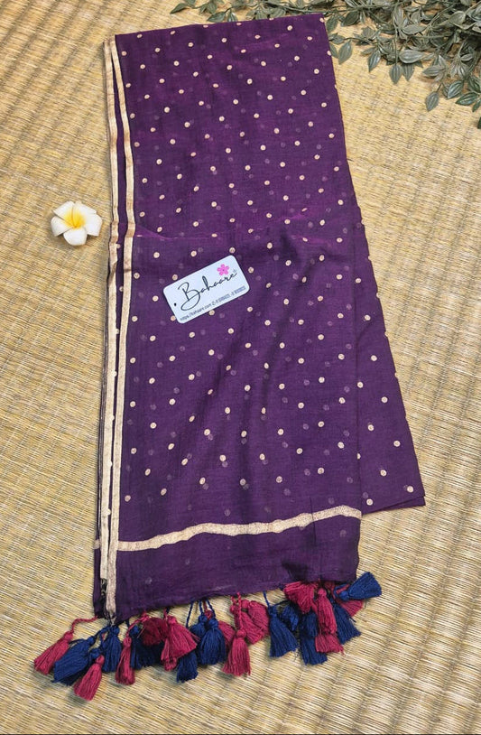 Polka Passion | Purple Mul Mul Cotton Saree with Golden Polka Dots
