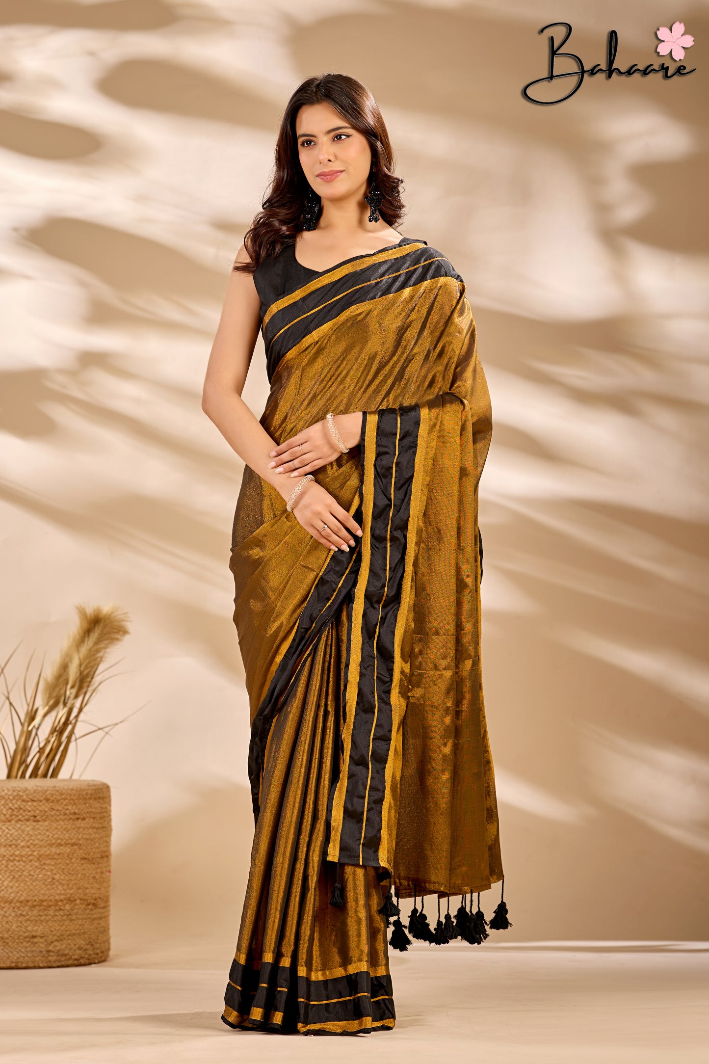 Megha | Golden Black Tissue Saree