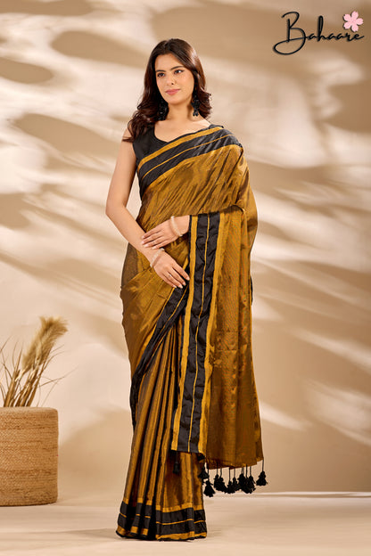 Megha | Golden Black Tissue Saree