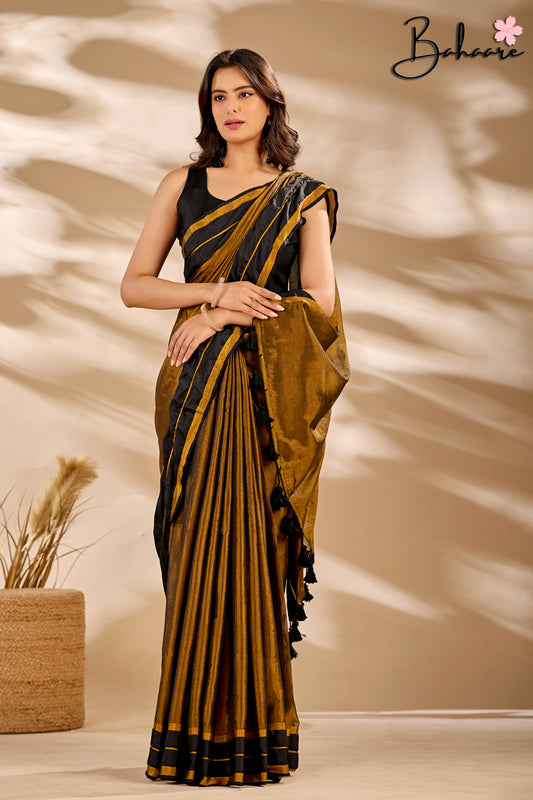 Megha | Golden Black Tissue Saree