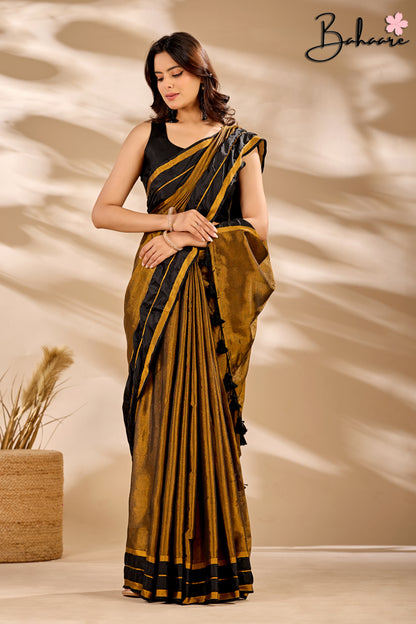 Megha | Golden Black Tissue Saree